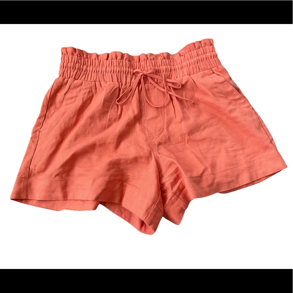 a. new day, orange shorts, elastic waist, drawstring, size small.